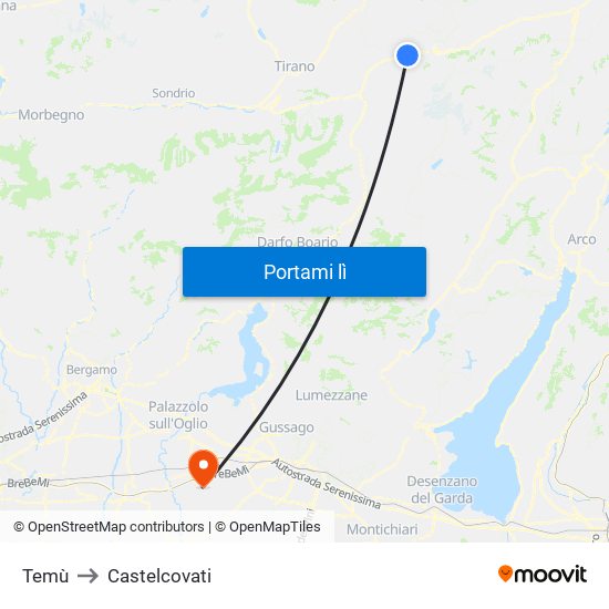 Temù to Castelcovati map