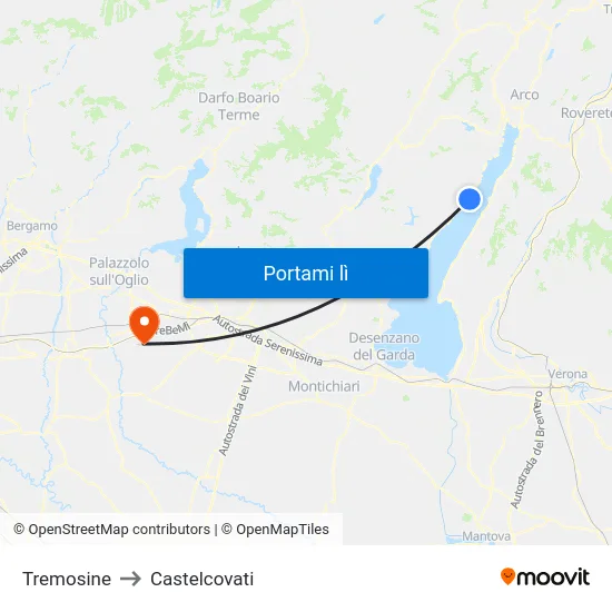 Tremosine to Castelcovati map