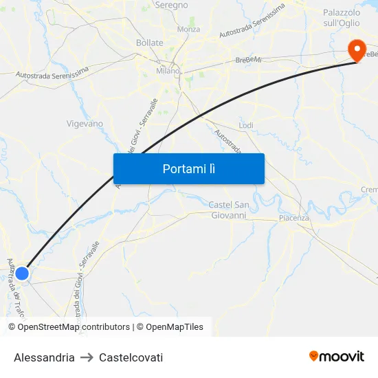 Alessandria to Castelcovati map