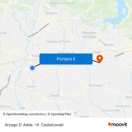 Arzago D' Adda to Castelcovati map