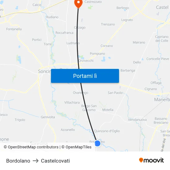 Bordolano to Castelcovati map