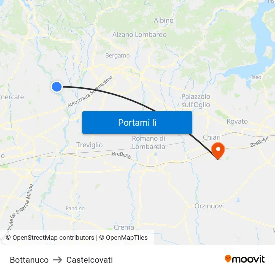 Bottanuco to Castelcovati map