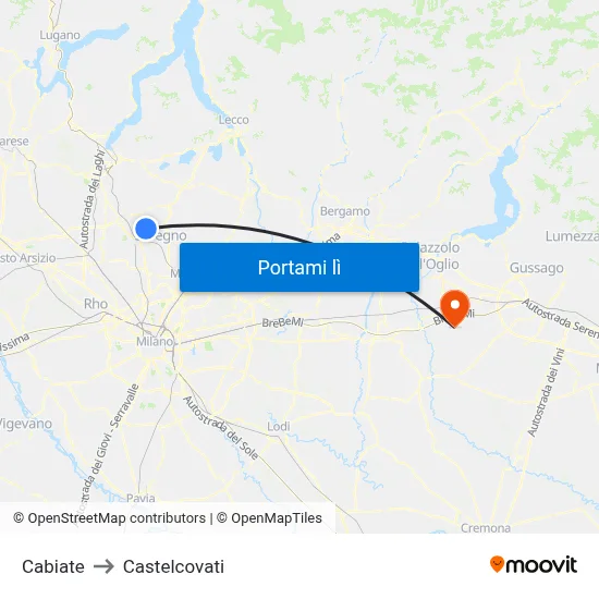 Cabiate to Castelcovati map