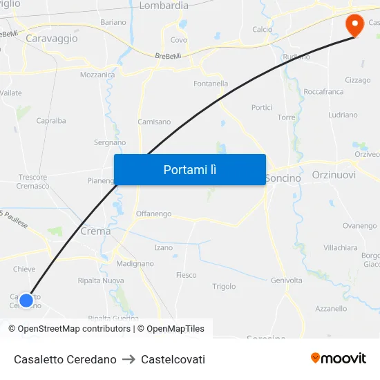 Casaletto Ceredano to Castelcovati map