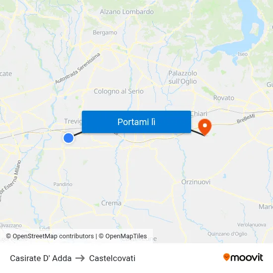 Casirate D' Adda to Castelcovati map
