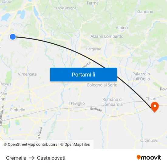 Cremella to Castelcovati map