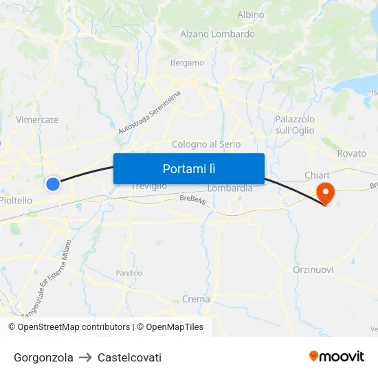 Gorgonzola to Castelcovati map