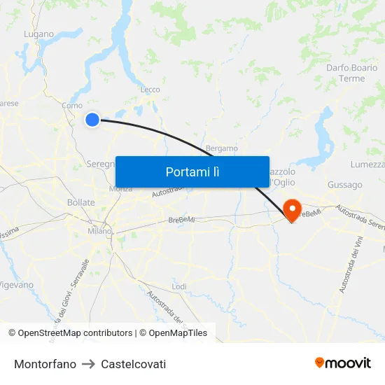 Montorfano to Castelcovati map