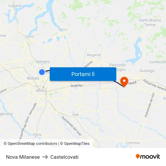 Nova Milanese to Castelcovati map