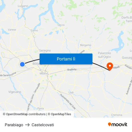 Parabiago to Castelcovati map