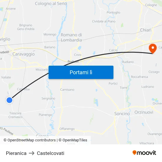 Pieranica to Castelcovati map