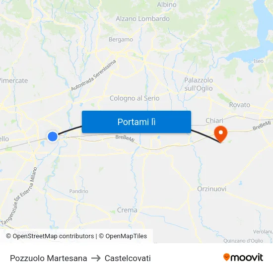 Pozzuolo Martesana to Castelcovati map