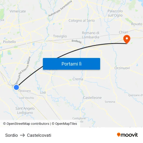 Sordio to Castelcovati map