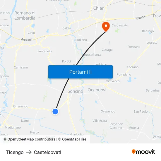 Ticengo to Castelcovati map