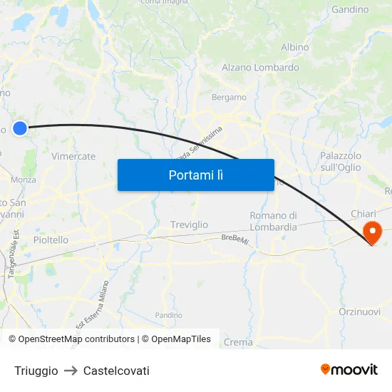 Triuggio to Castelcovati map