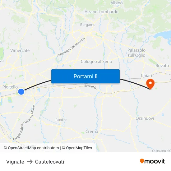 Vignate to Castelcovati map
