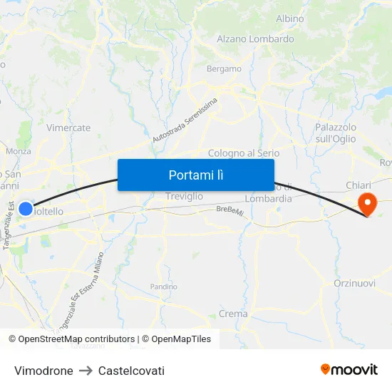Vimodrone to Castelcovati map
