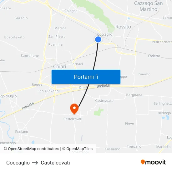 Coccaglio to Castelcovati map