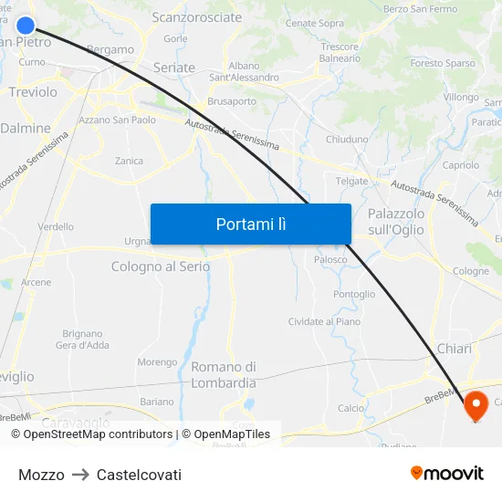 Mozzo to Castelcovati map