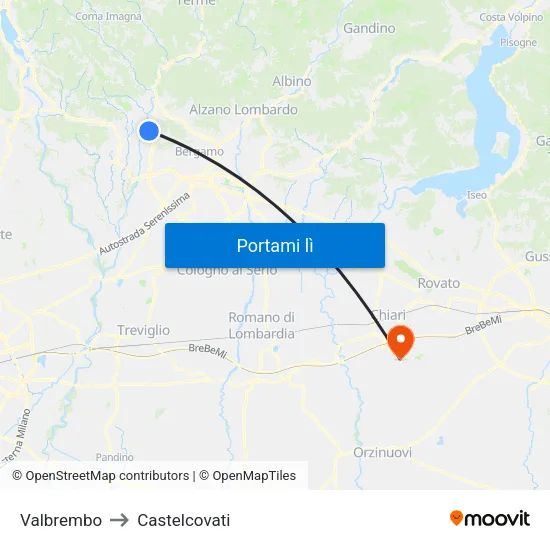 Valbrembo to Castelcovati map