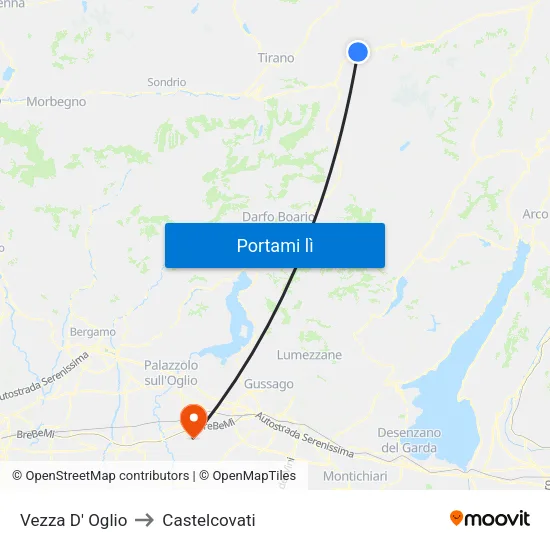 Vezza D' Oglio to Castelcovati map