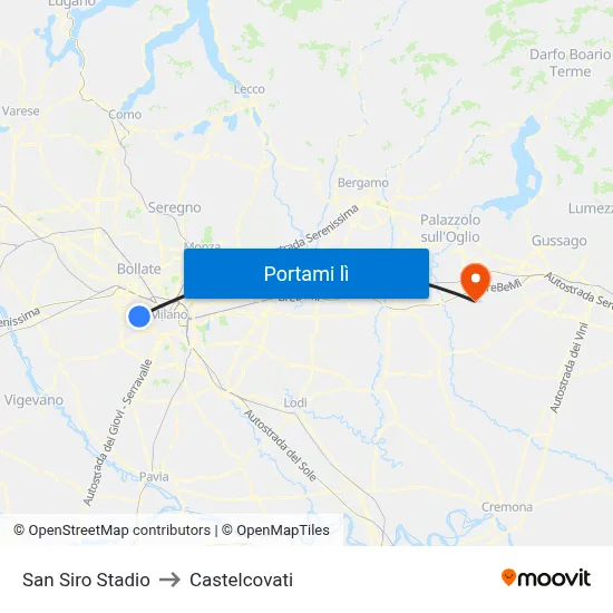 San Siro Stadio to Castelcovati map