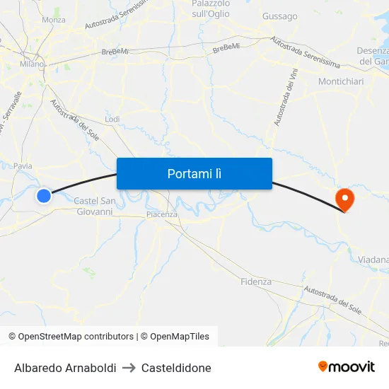 Albaredo Arnaboldi to Casteldidone map