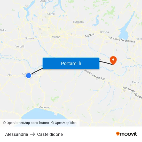 Alessandria to Casteldidone map