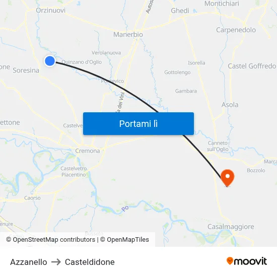 Azzanello to Casteldidone map