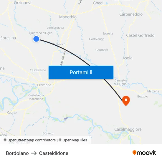 Bordolano to Casteldidone map