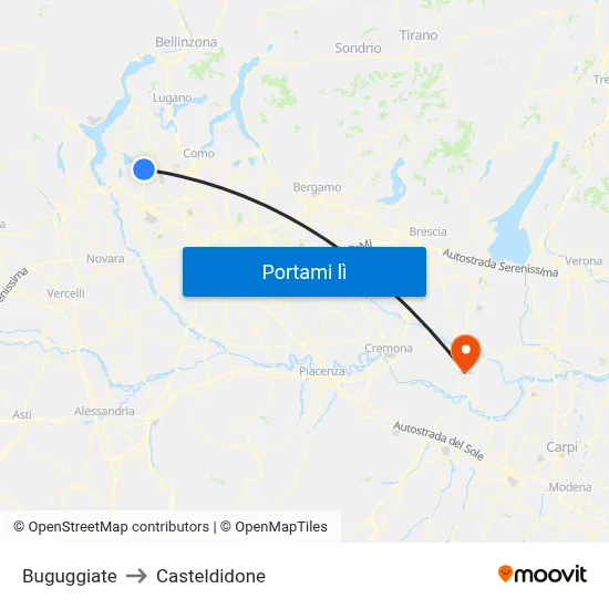 Buguggiate to Casteldidone map