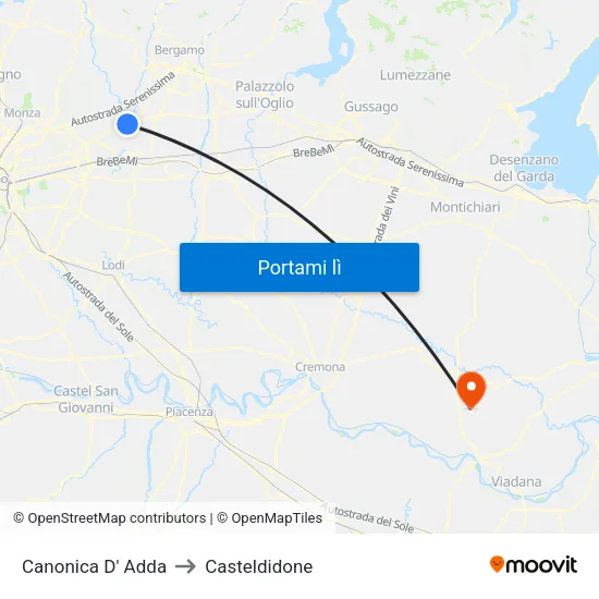Canonica D' Adda to Casteldidone map
