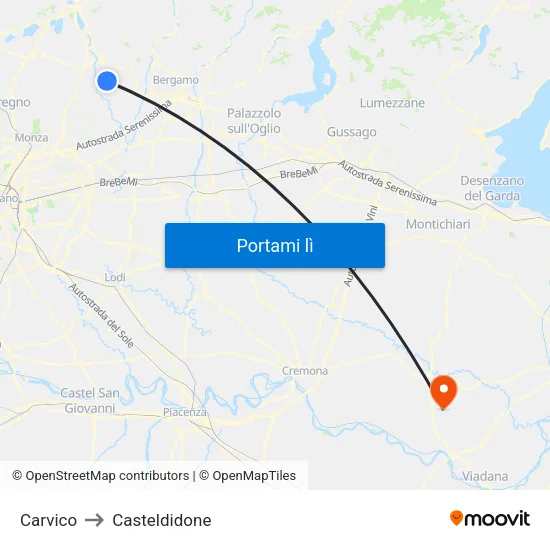 Carvico to Casteldidone map