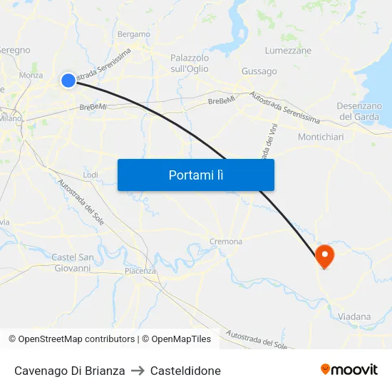 Cavenago Di Brianza to Casteldidone map