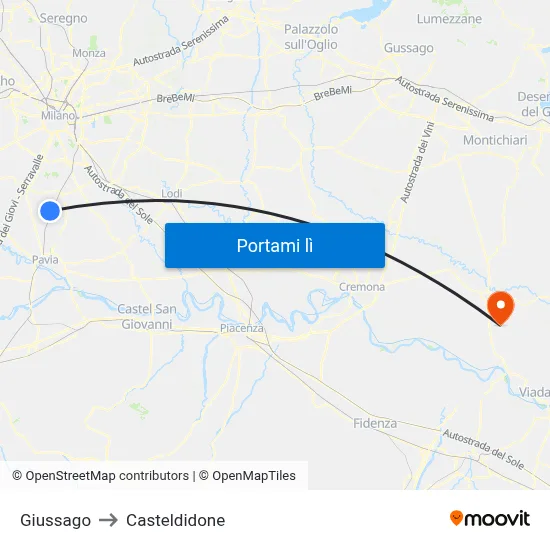 Giussago to Casteldidone map