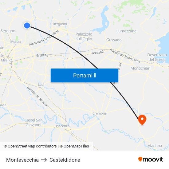 Montevecchia to Casteldidone map