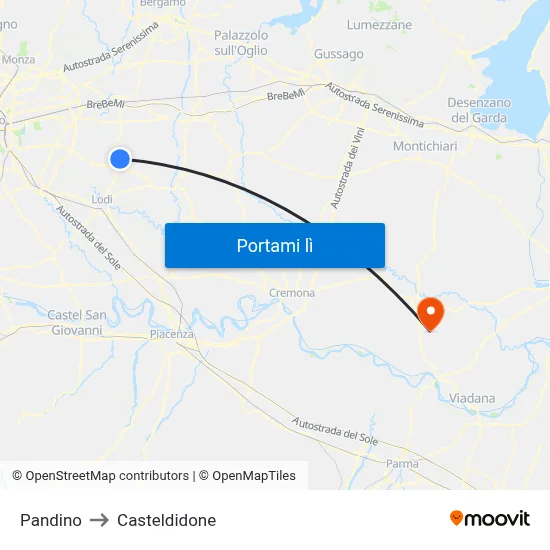 Pandino to Casteldidone map