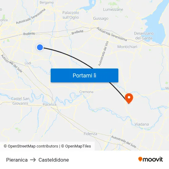 Pieranica to Casteldidone map