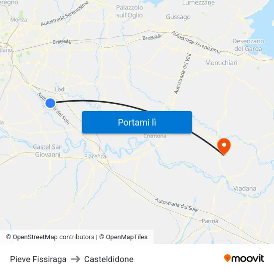 Pieve Fissiraga to Casteldidone map