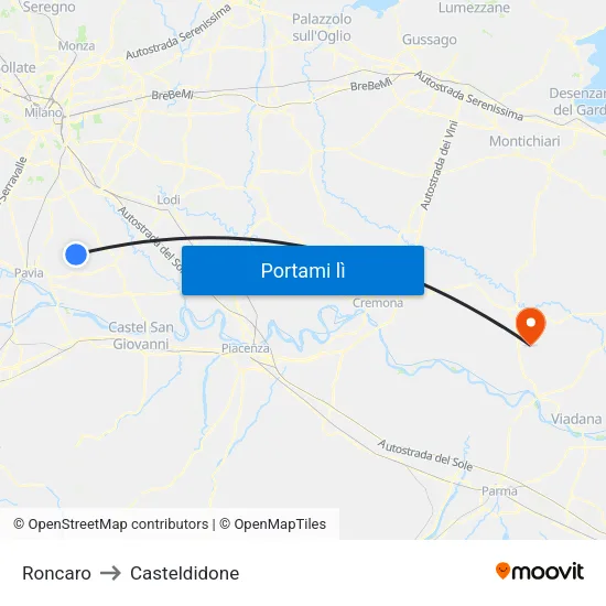 Roncaro to Casteldidone map