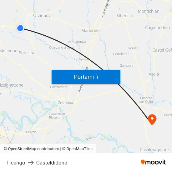 Ticengo to Casteldidone map