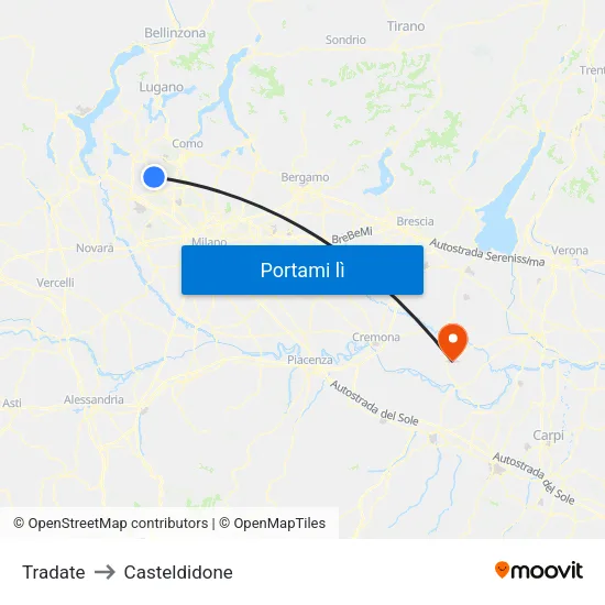 Tradate to Casteldidone map