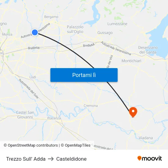 Trezzo Sull' Adda to Casteldidone map