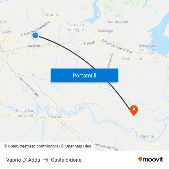Vaprio D' Adda to Casteldidone map