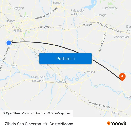 Zibido San Giacomo to Casteldidone map
