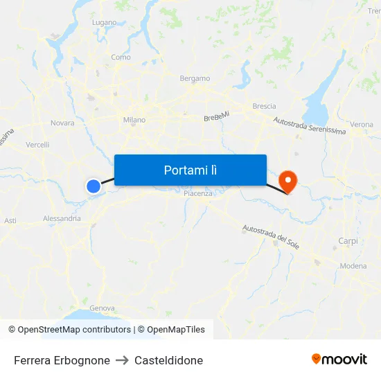 Ferrera Erbognone to Casteldidone map