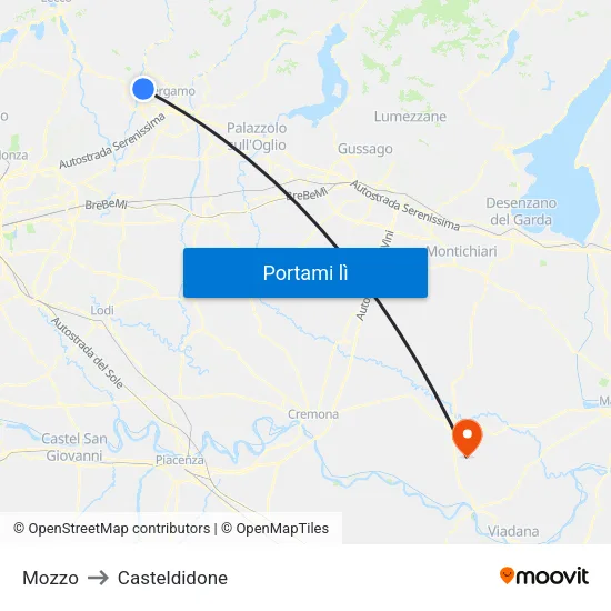 Mozzo to Casteldidone map