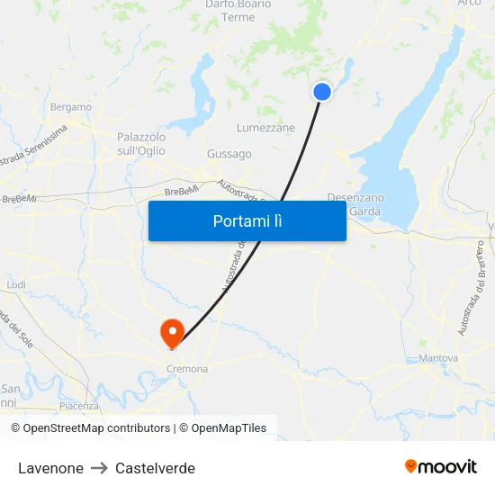 Lavenone to Castelverde map