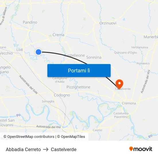 Abbadia Cerreto to Castelverde map