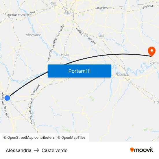 Alessandria to Castelverde map